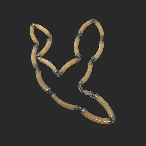 Jadeite and Sterling Station 925 Necklace Oriental Beige Vintage - Picture 6 of 8